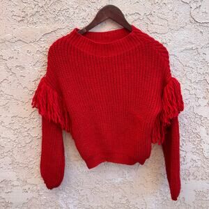 NWT Maison Pholya Made In Italy Red Fringe Sleeve Sweater Size Small